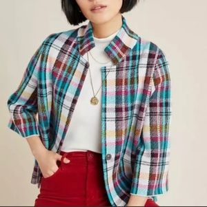 Anthropologie Size SP Sweater Plaid Front Close Snap Jacket